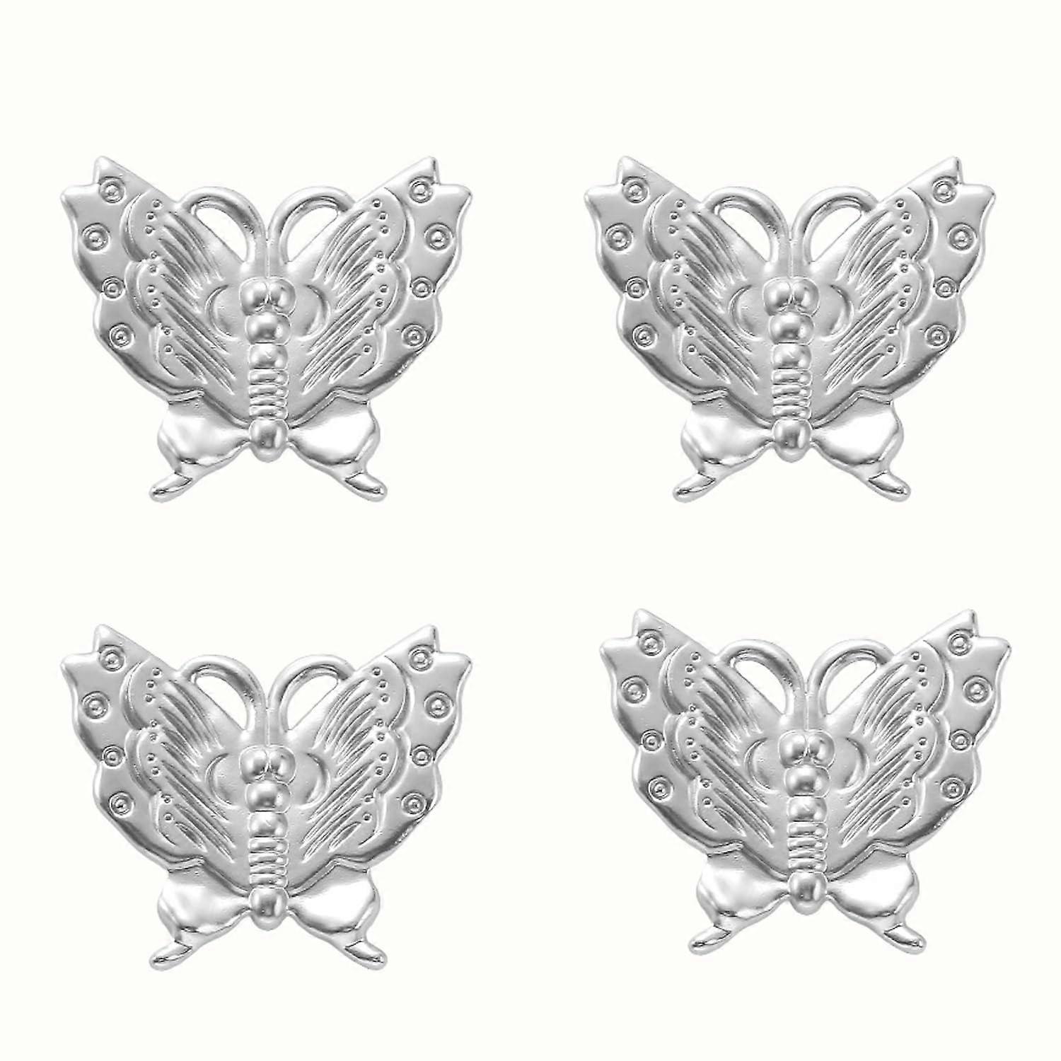 Butterfly Cabinet Knobs Silver 4pcs Durable Zinc Alloy Drawer Pulls Corrosion Resistant Modern Style