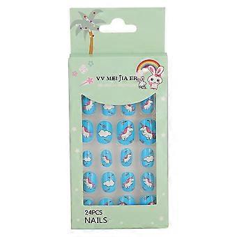 24pcs Removable Kids False Nails Cartoon Pattern Full Cover Artificial False Nails#01 CO