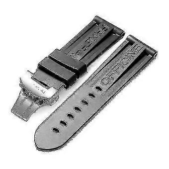Butterfly Buckle Watch Strap Black Watch Band Silicone Rubber Watch Band Replacement compatible with Panerai Strap Tools Steel Buckle-