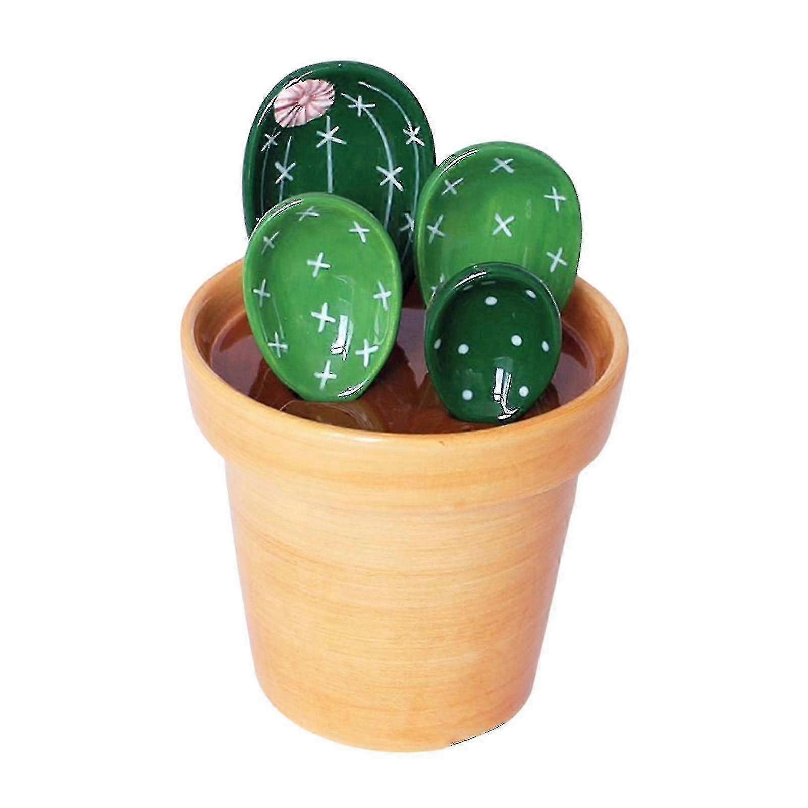 Lead-free Earthenware Ceramic Cartoon Cactus Measuring Spoons Set for Kitchen