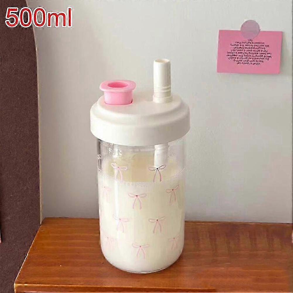 Portable Pink Bow Straw Drinking Bottle