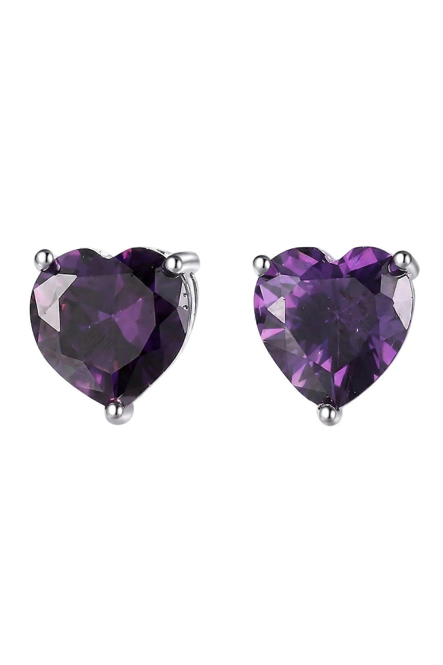 Amore Heart Amethyst Stud Earrings Silver
