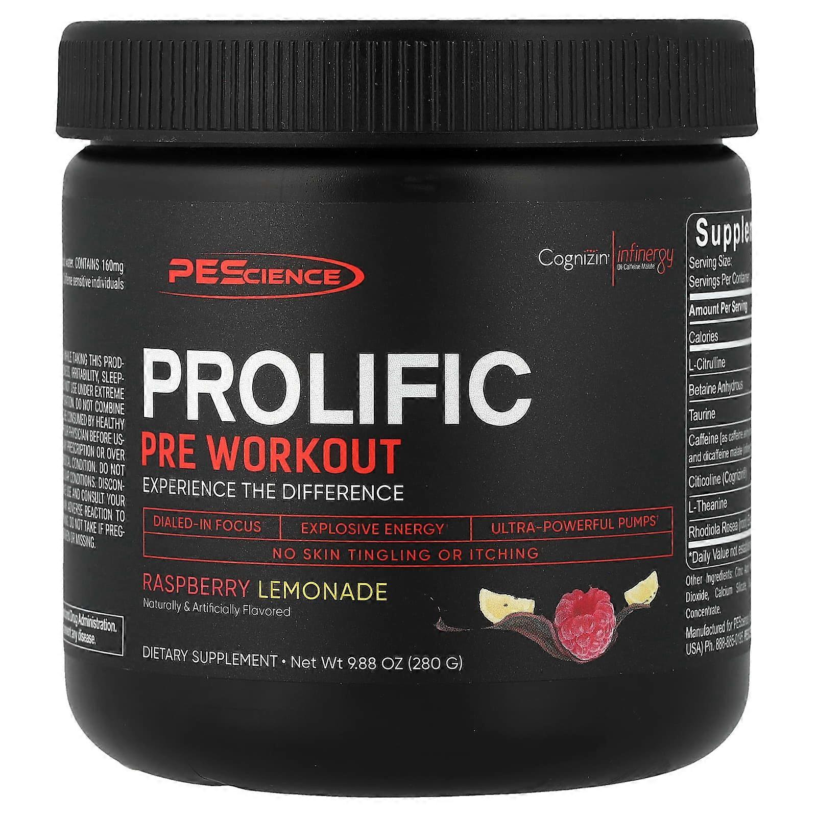 PEScience, Prolific, Pre Workout, Raspberry Lemonade, 9.88 oz (280 g)