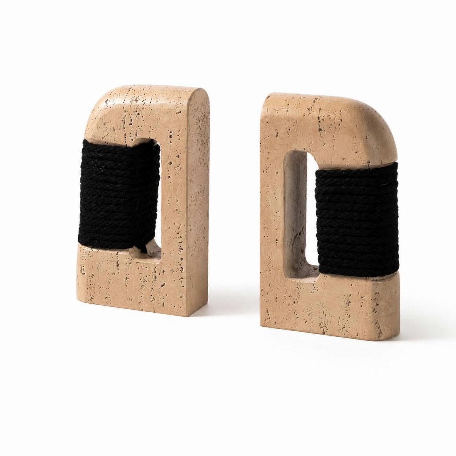 Rope Bookends Desktop Black Display Accent for Shelf