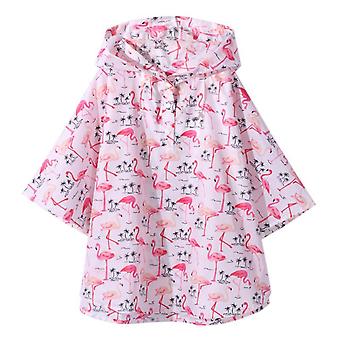 Veeki Kids Rain Poncho Hooded Jacket Rain Coat, Pink Bird, S