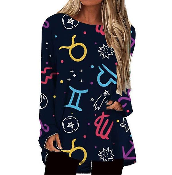 2022 New Brand Women's 3d Long-sleeved Top Ins Printing Graffiti Romantic Starry Round Neck Loose T-shirt