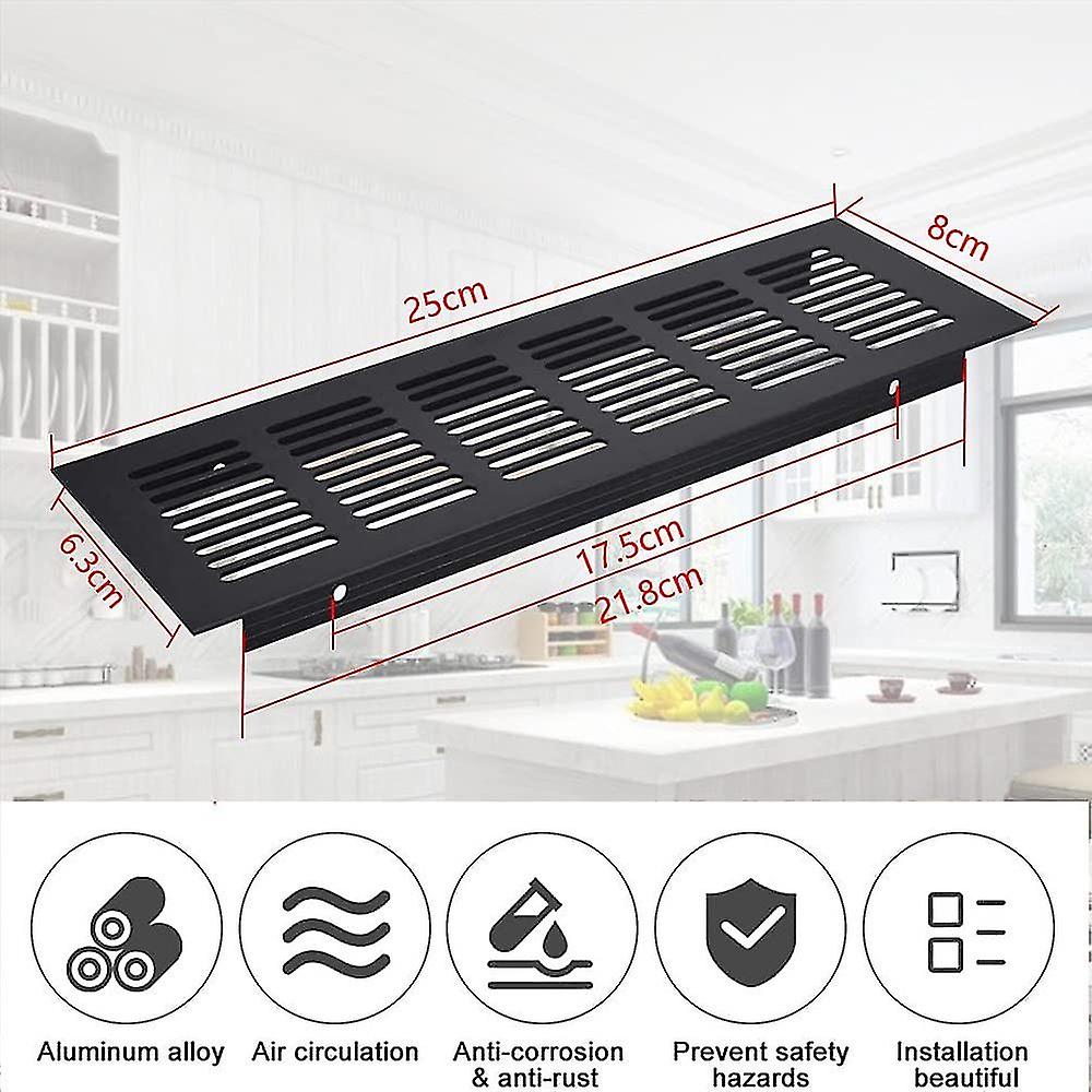 XTDMJ - Lot De 2 Grilles D'aération Noires 80 X 350 Mm - Alliage D'aluminium - Pour Cuisine, Placard, Mur