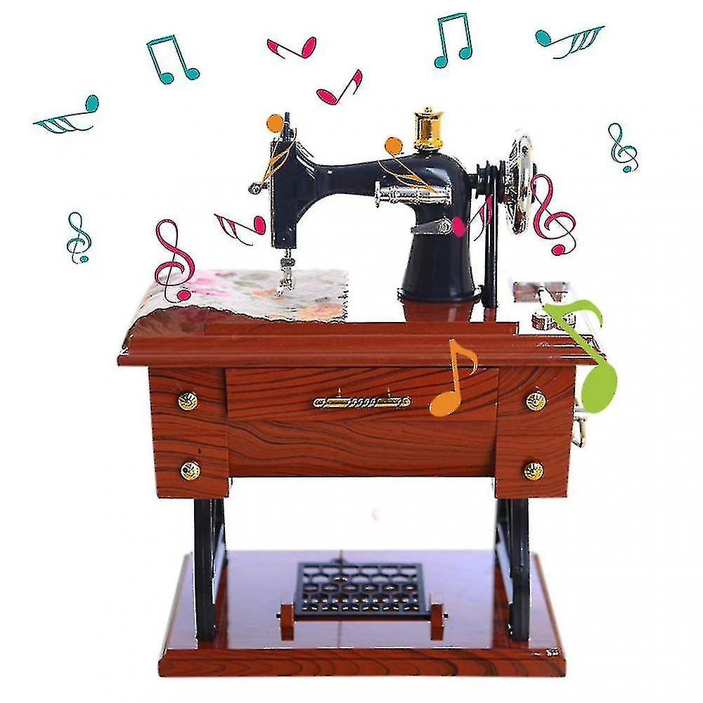 Mini Sewing Machine Music Box Mechanical Birthday Gift Table Decor