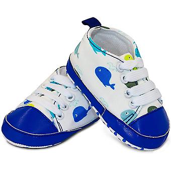 Veeki Unisex Infant Sneakers Soft, No Tie, Anti-slip Sole High-top Sneaker, First Walkers Canvas Stylish Newborn Shoes For Girls And Boys--blue Whale1