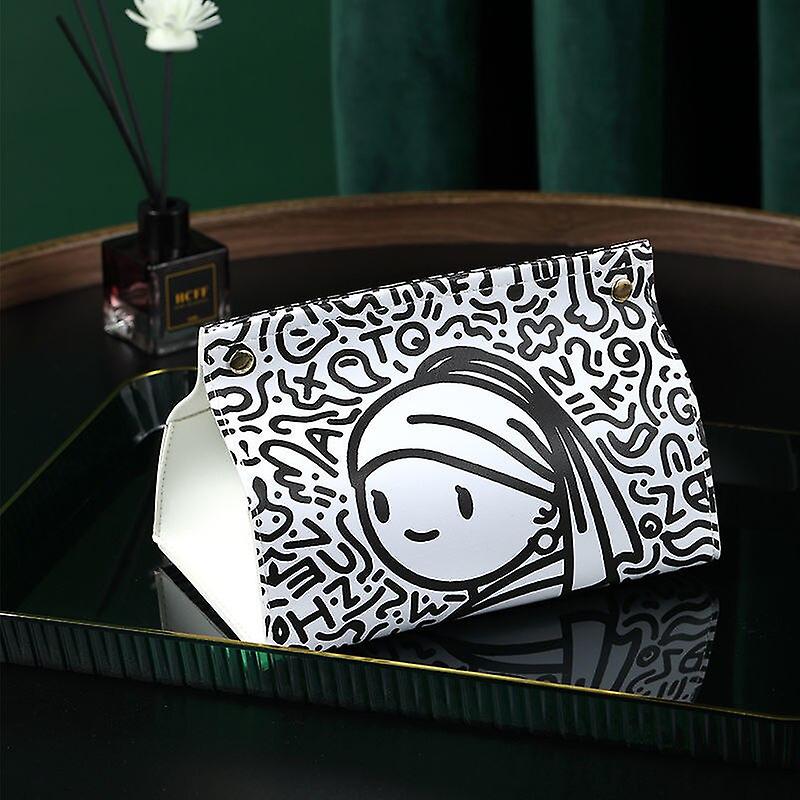 Nordic Pumping Paper Box Two-dimensional Code Pattern Tissue Box Creative Desktop Living Room Decorative Pu Leather Tissue Box