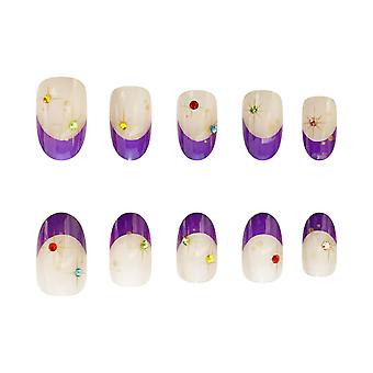 Nude Fake Manicure With Purple Edge Long Lasting Safe Material Waterproof False Nails For Shopping Traveling Dating
