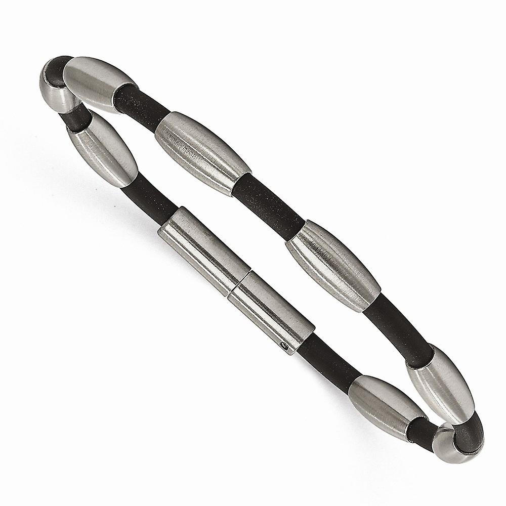 Stainless Steel Magnetic Clasp Black Pvc With Brushed Ovals Bracelet 7.25 Inch Link-Bracelet for Women