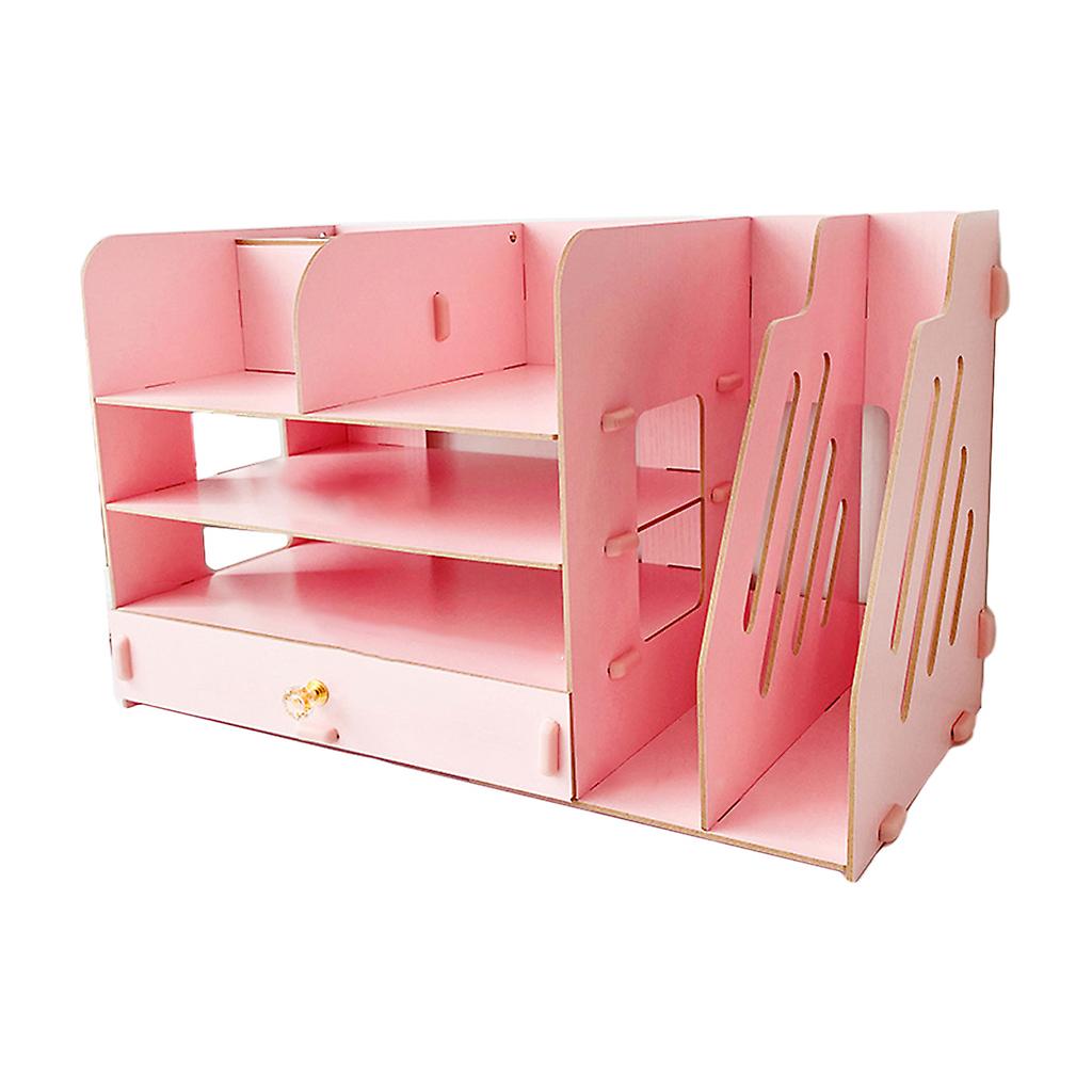 Fiberboard Desk Organizer Multi-functional Diy Desktop Pencil Holder Stationary Caddy Box Storage Rack Tray Shelf With Drawer Easy Assembly For Home O