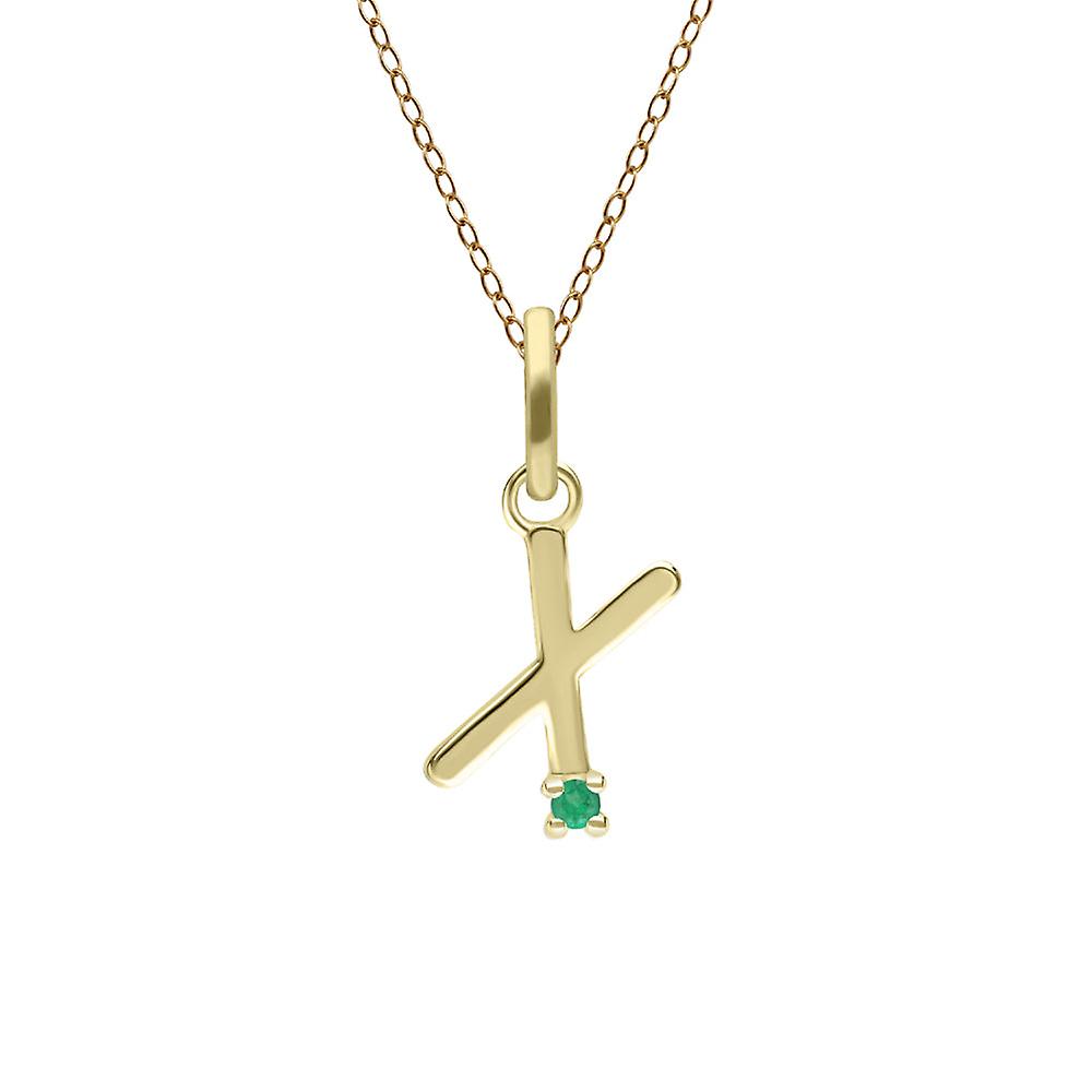 Initial X Emerald Letter Necklace in 9ct Yellow Gold