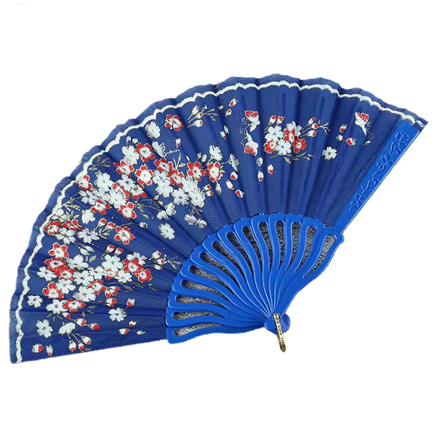 Handheld Fan Hook Design Smooth Opening/Closing Art Craft Stage Performance Printed Floral Folding H