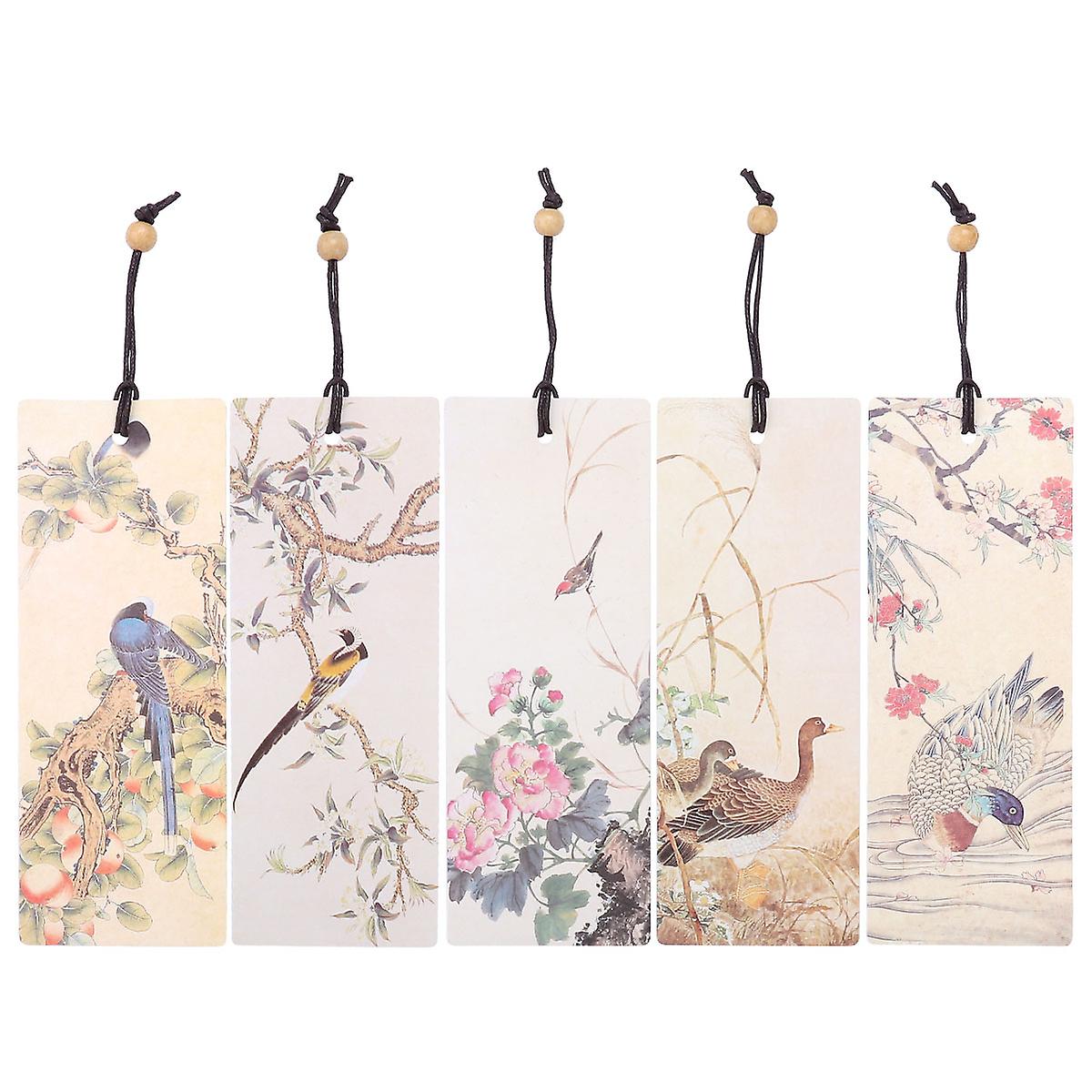 5pcs Beaded Bookmark Flower Bird Patterned Bookmarkers Page Marker for Note Book Random Style