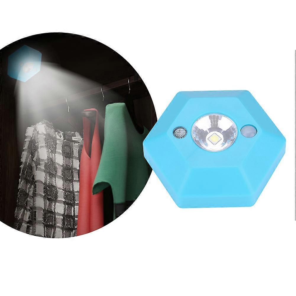 LED Hexagonal Body Induction Lamp Motion Sensor Light for Closet Hall Drawer 4.5V (Blue)