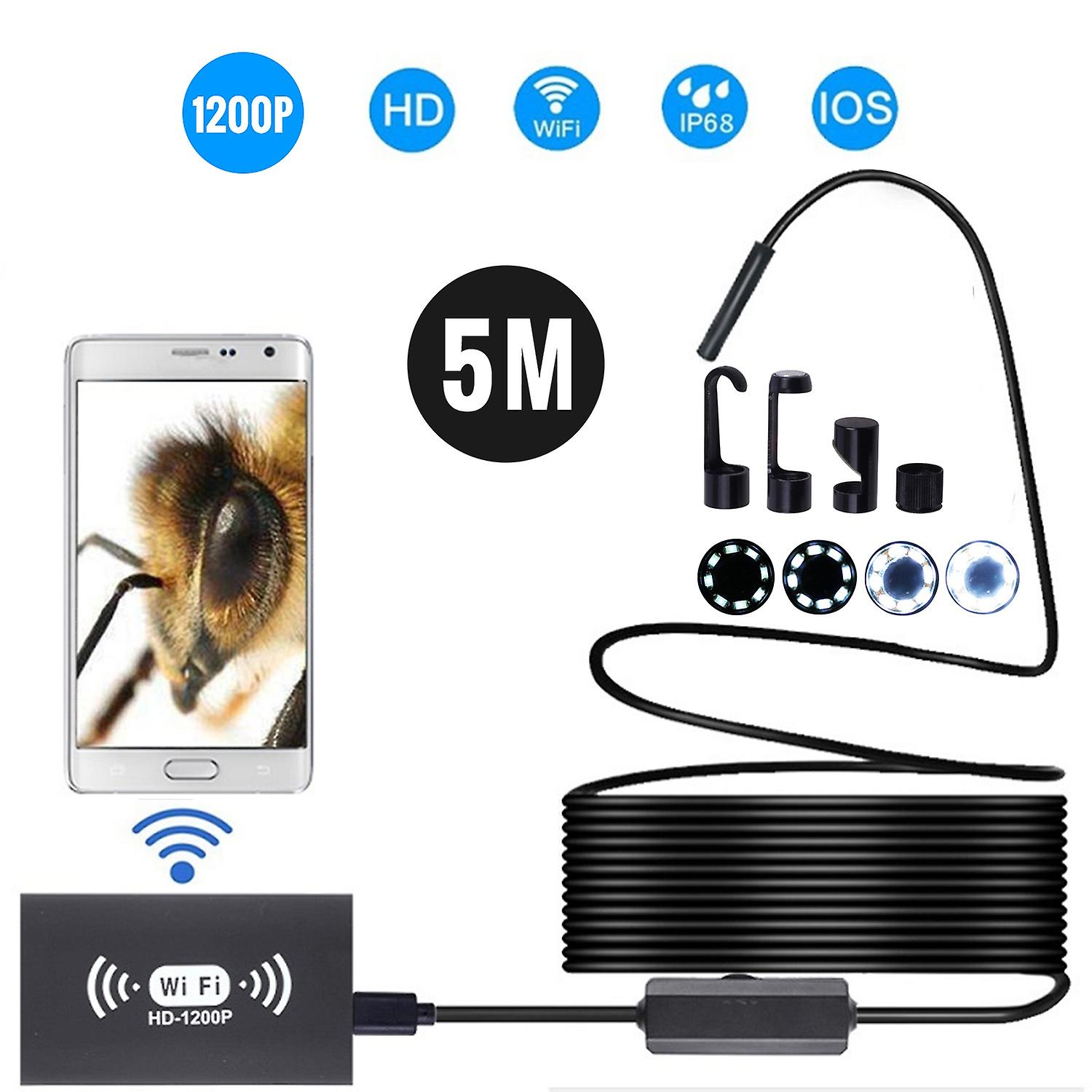 8mm Wireless Endoscope Camera IP68 Waterproof WiFi Inspection 2.0MP HD 8 LED Semi-Rigid Cable Boresc