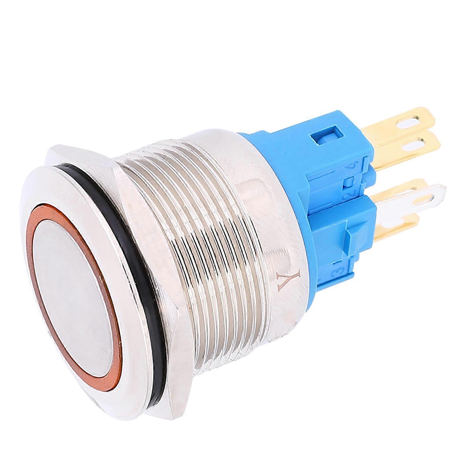 2Pcs DC12-24V 22mm Ring Self-Locking Button Switch IP65 6-Pin Push Button SwitchOrange