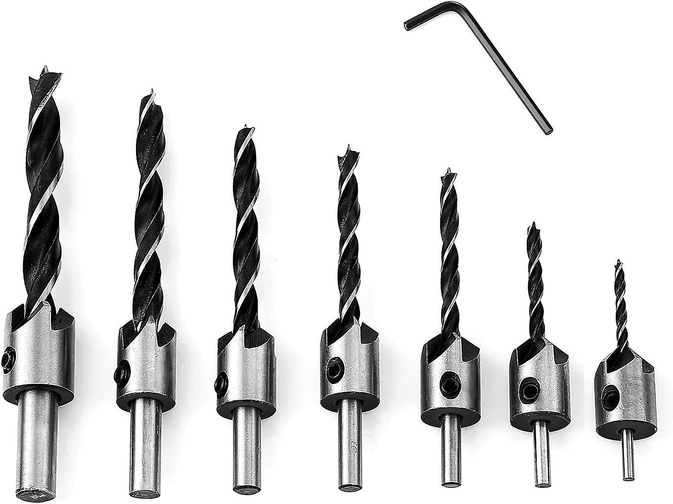 7 pcs Wood Drill Bit with Countersink Carpentry Reamers Core Drilling Chamfer Countersunk Drill Bit