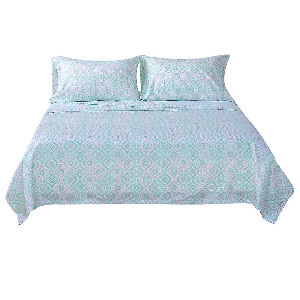 4pcs 100% Polyester Flower Pattern Bed Flat Fitted Sheet and Pillow Case Set(Full)