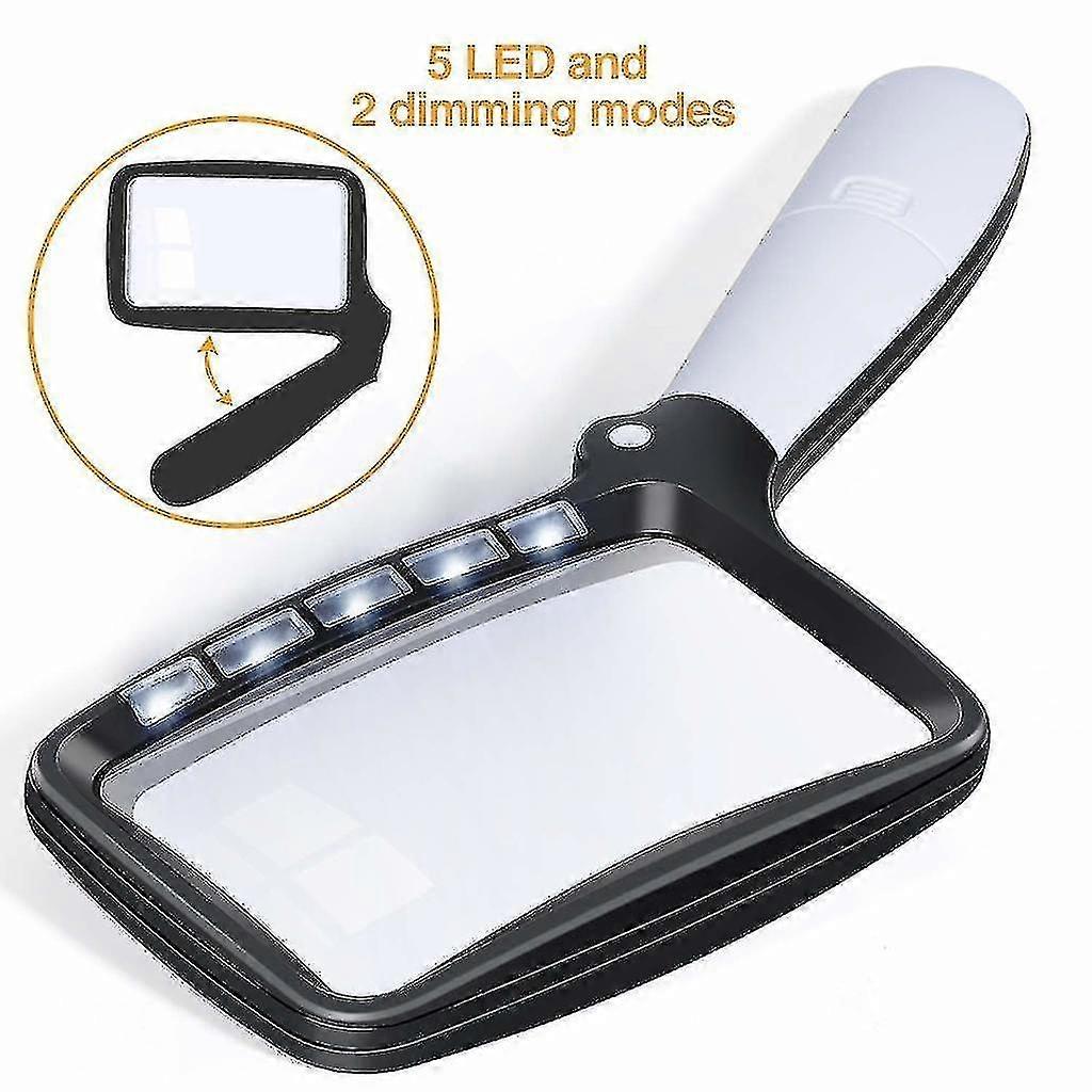 Foldable Reading Magnifier Large 5 Led Magnifier With Light 2-fold Handheld Magnifier Modes Dimmable Magn