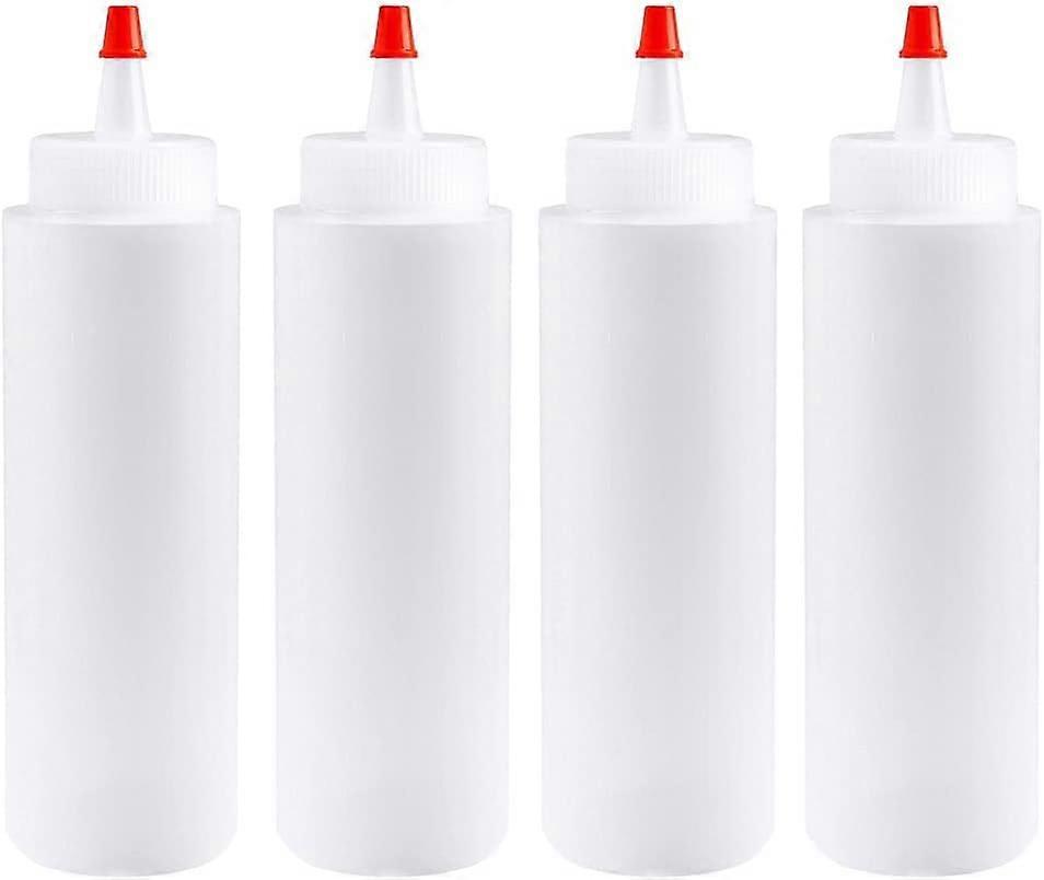 Lot de 4 bouteilles de sauce presser, 250 ml, bouteille condiments rutilisables avec bouchon rouge, bouteilles distributrices en plastique pour pein