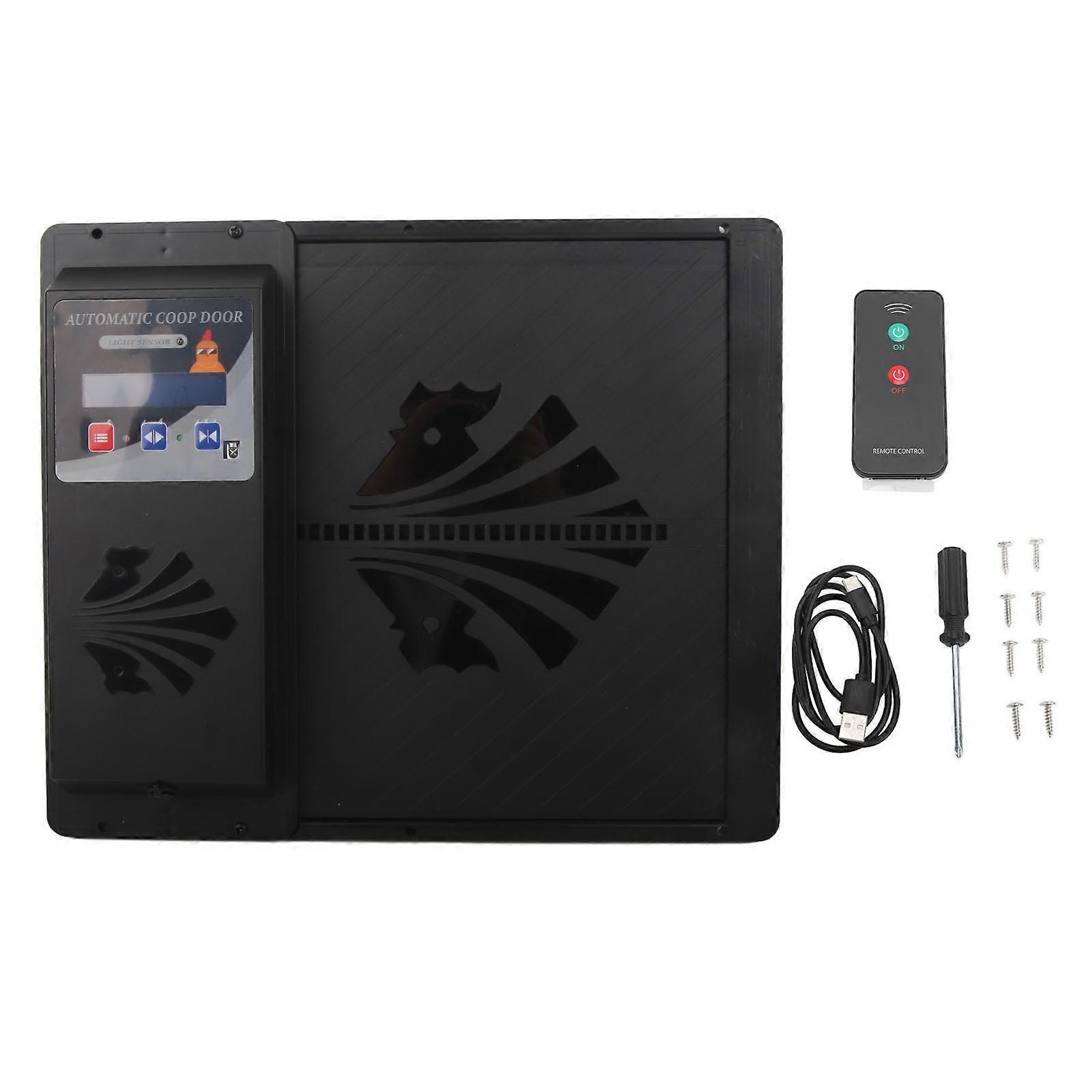 Automatic USB Chicken Coop Door 3 in 1 Light Sensor Remote Control Timing Chicken Coop Door Opener Horizontal Opening Black NO.6390