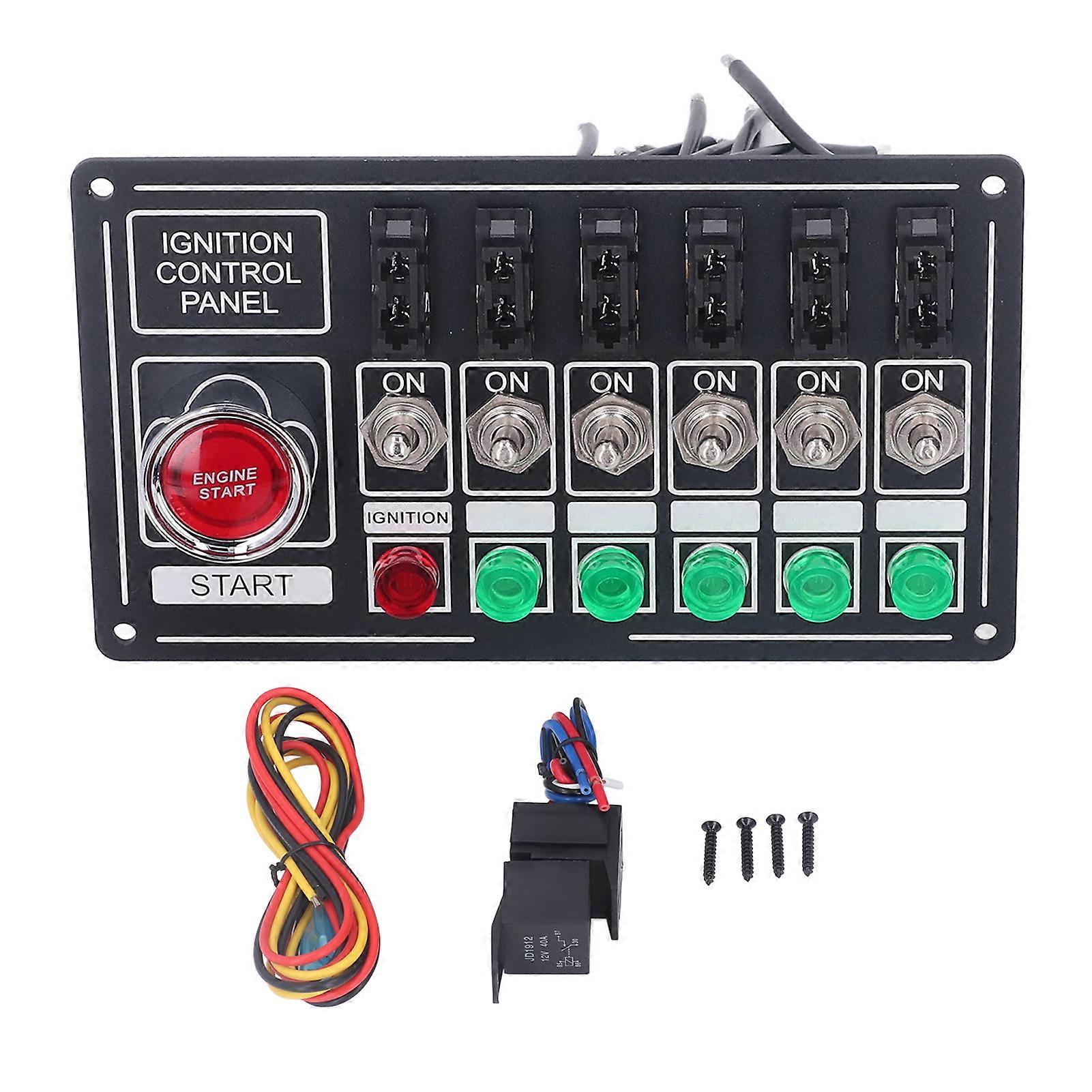 Car Engine Ignition Rocker Switch Panel With Fuse Start Push Button 6 Gang Multifunction Racing Style Universal