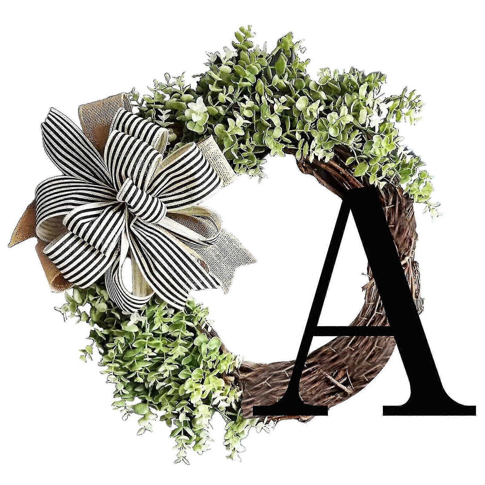 Front Door Wreath with Script Monogram for Door Decor-Spring, Summer