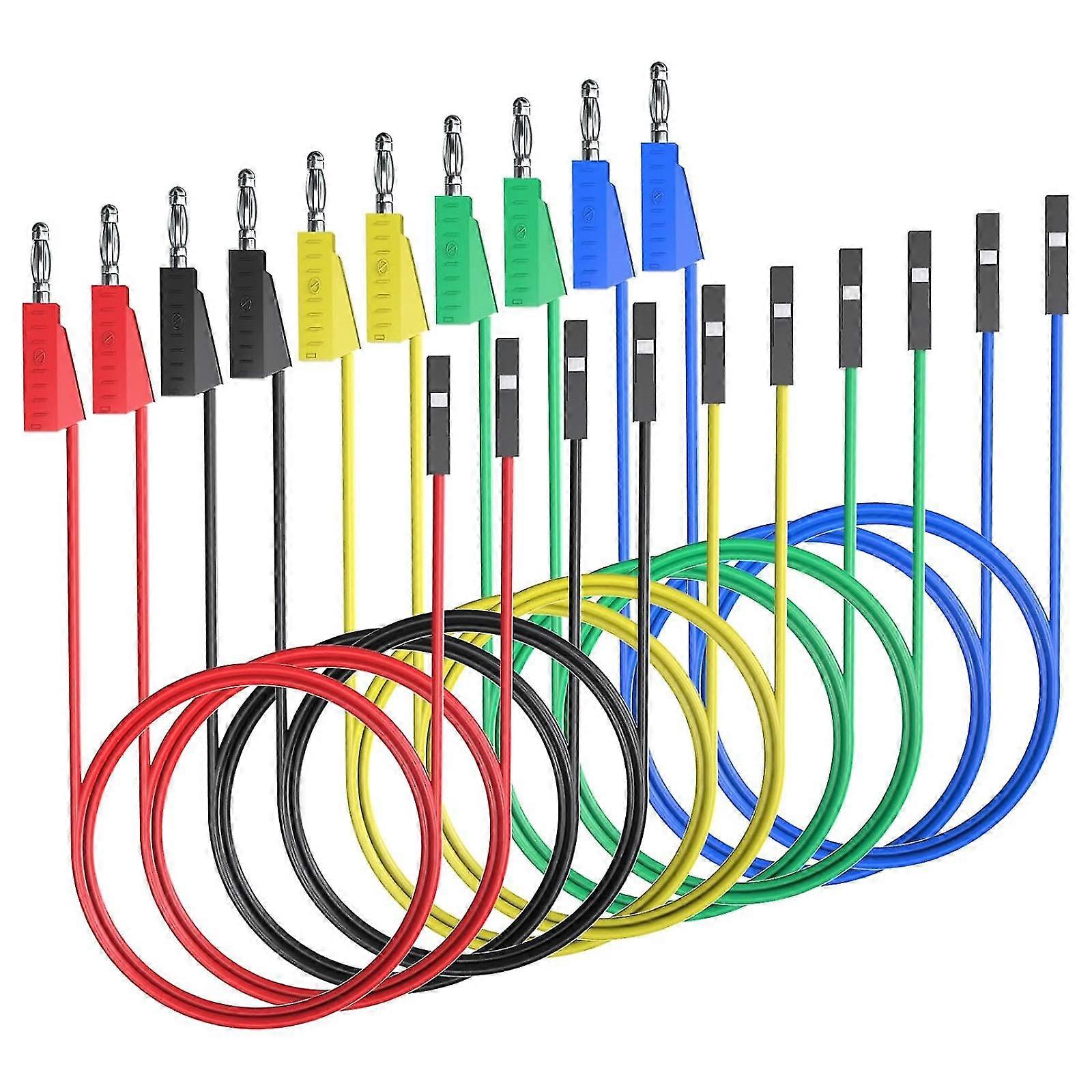 Goupchn Stackable Banana Plug to Breadboard Male Jumper Wires Soft Flexible Silicone Test Leads for Electrical Testing