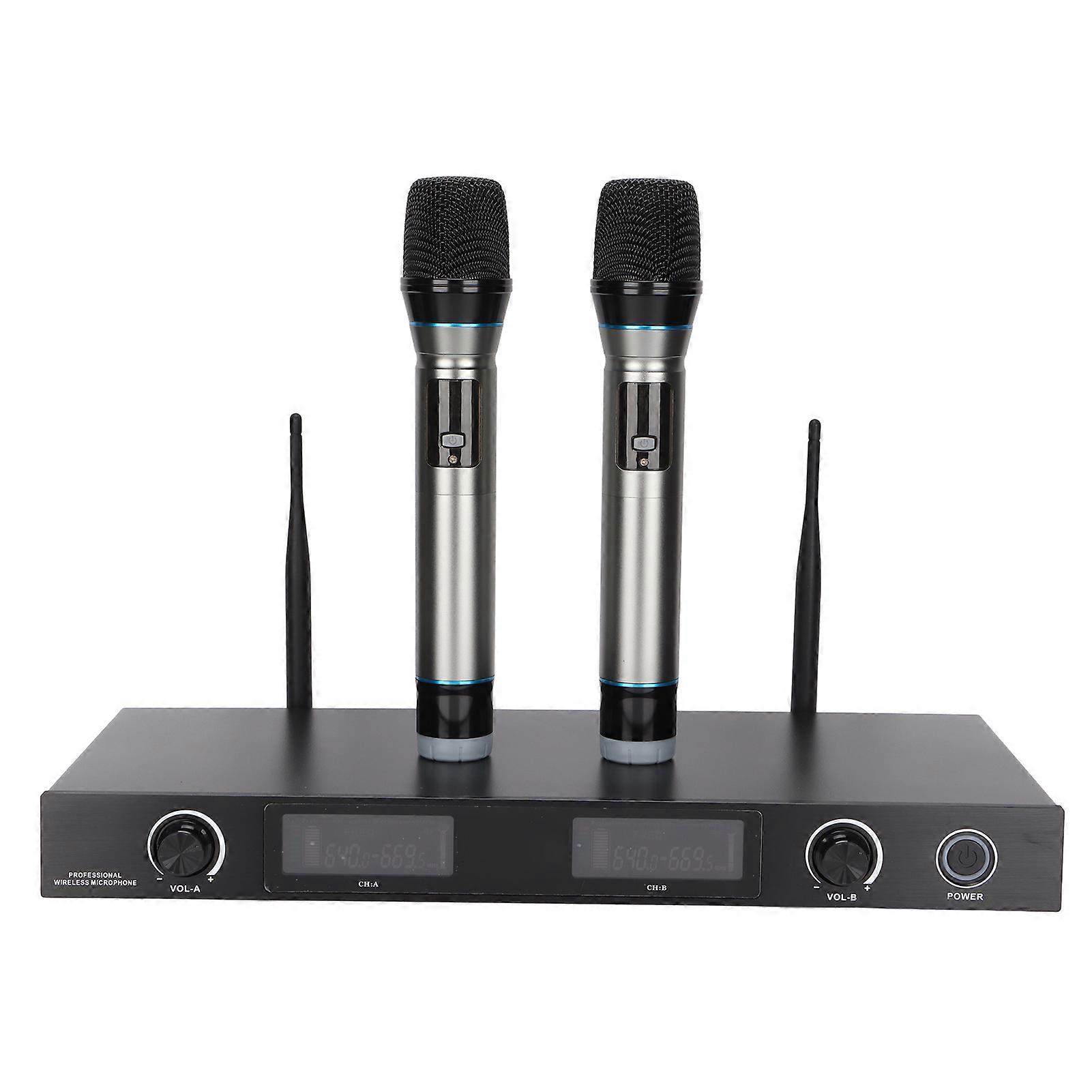 UG380 UHF-Mikrofonmodulator Drahtloser Mikrofonmodulator Rack-Mount-Empfängersystem mit 2 HandmikrofonenEU-Stecker