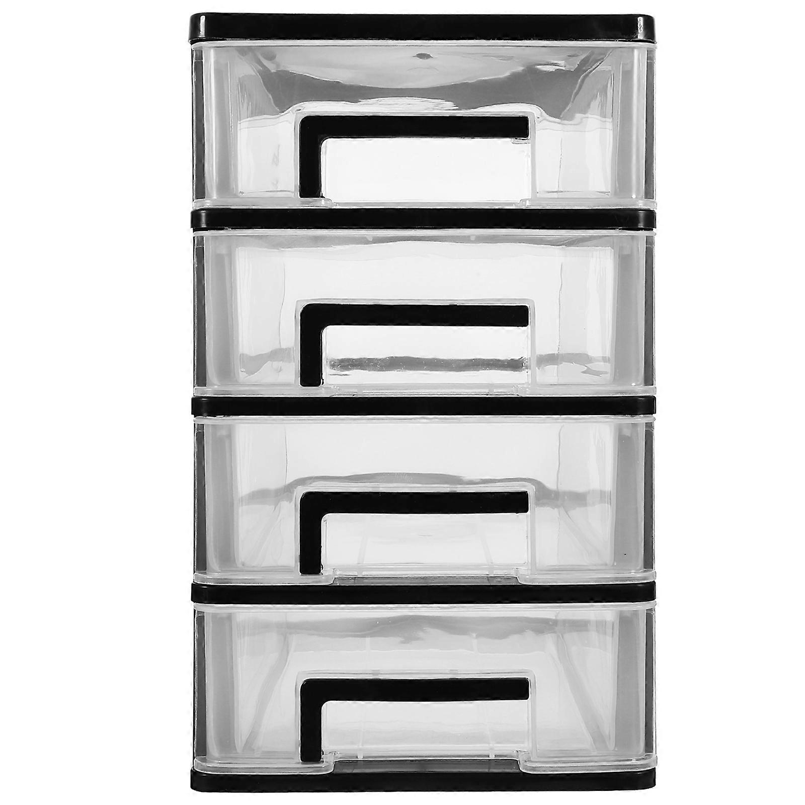 4 Layers Transparent Desktop Drawer Type Storage Box Plastic Mini Cosmetics Storage Organizer Sundries Holder (Black and Transparent)