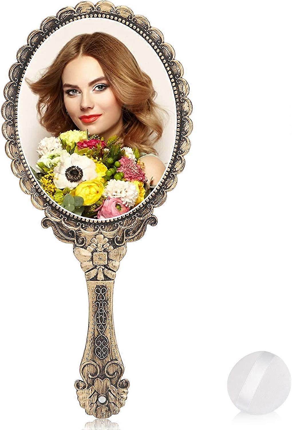 2 Vintage Handspiegel Mit Griff, Retro Blumenprägung, Goldfarben, Für Make-up & Reise