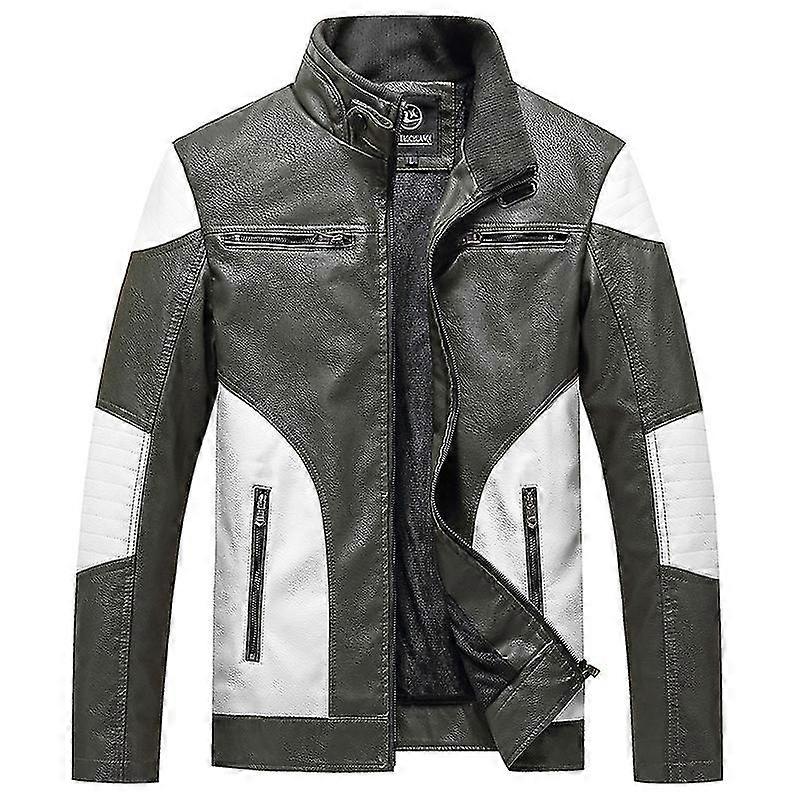 Men's Fleece Jacket Casual Stand Collar Pu Leather Jacket