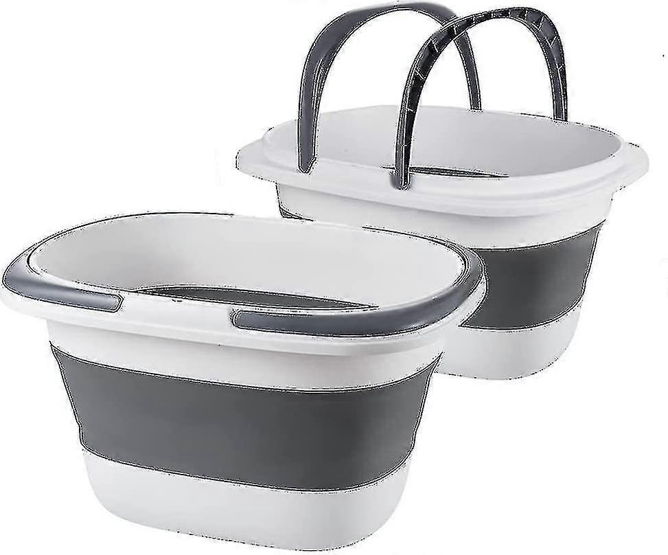 4.2 Gal(16l) 2 Pack Large Collapsible Plastic Bucket With Handle Multiuse Foldable Water Pail/sink For Camping,fishing,ice(2, Grey)