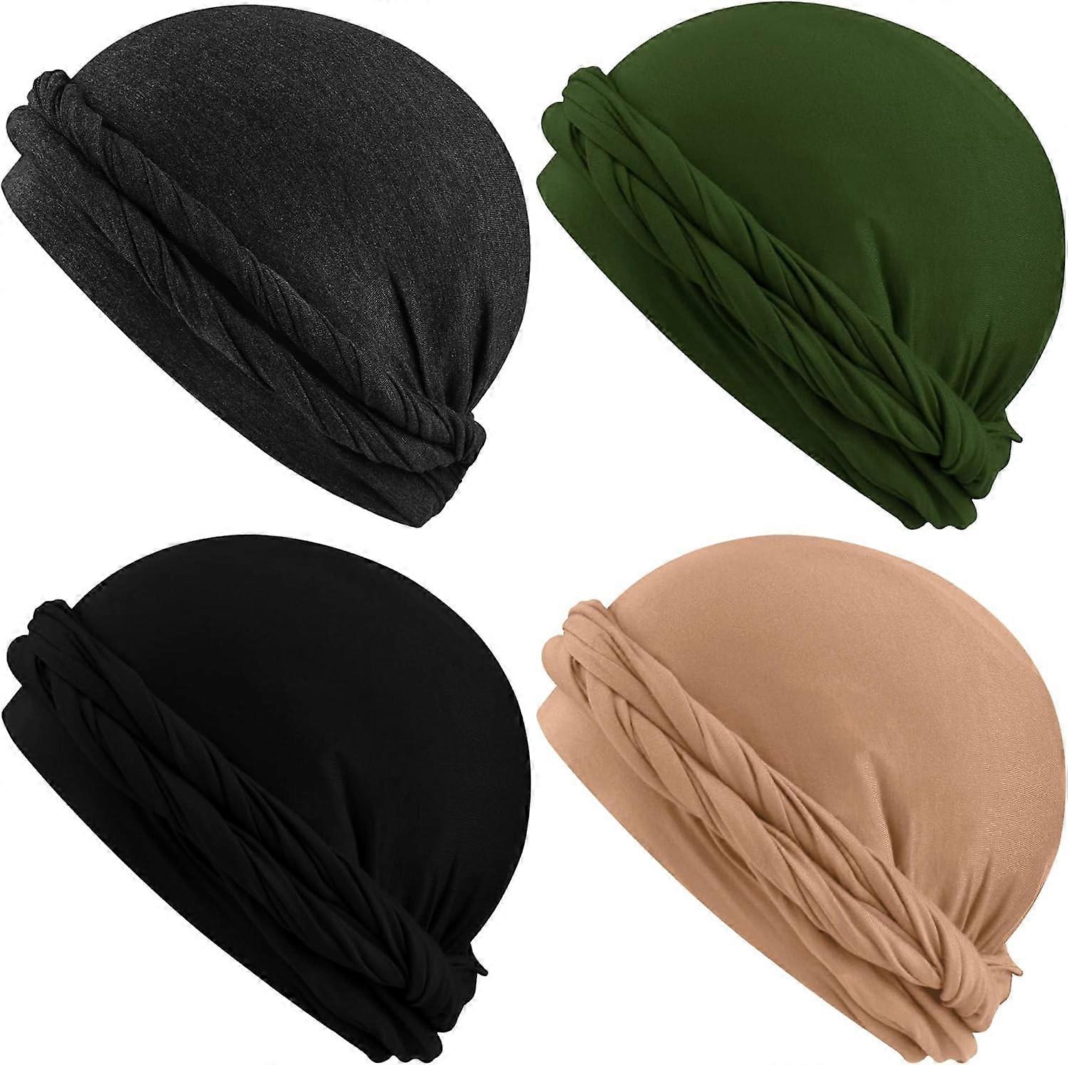 4 Pieces Turban for Men Vintage Twist Head Wraps Stretch Turban Durag Modal and Satin Turban Scarf Tie for Men Boys
