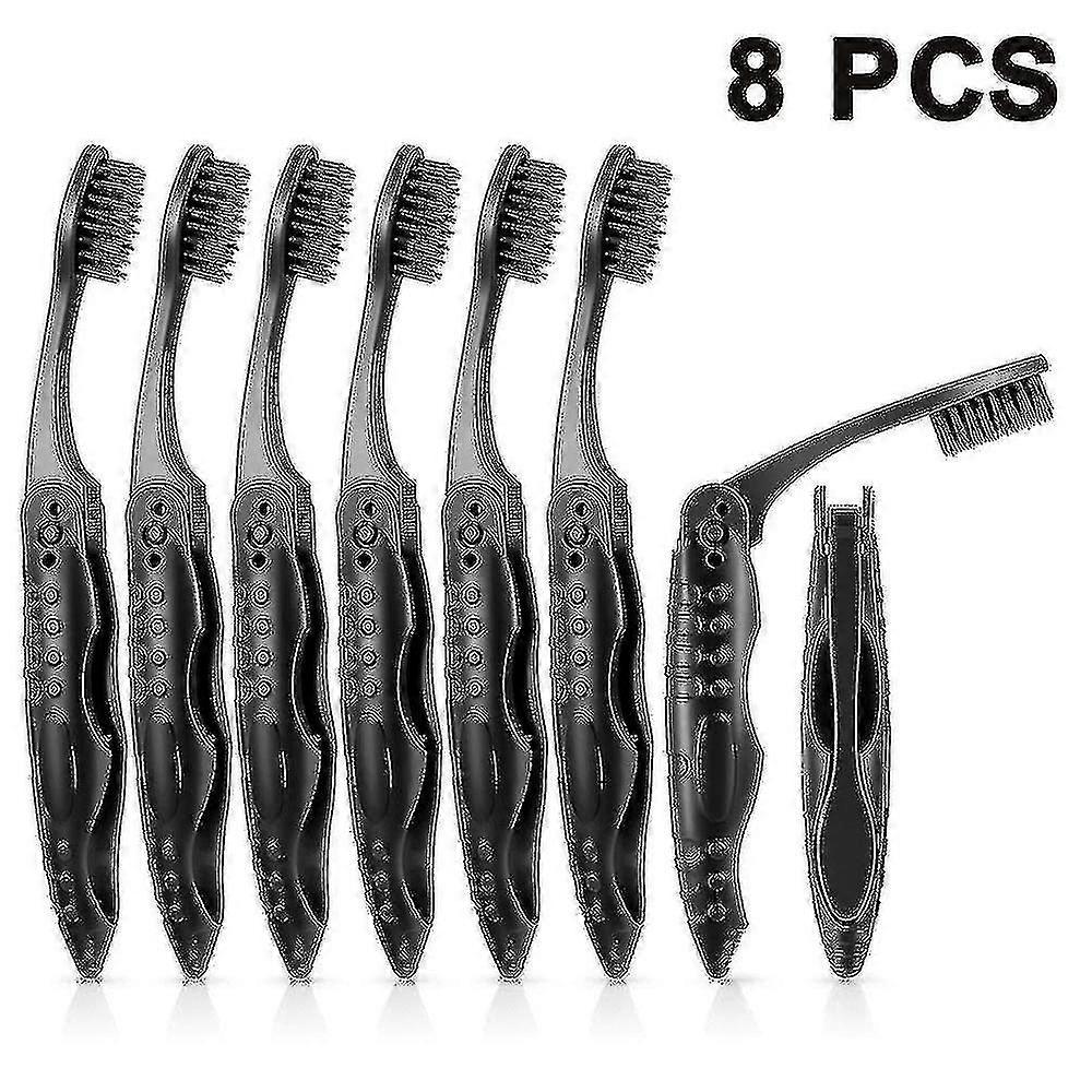 8 Packs Grey Travel Folding Toothbrush Portable Charcoal Toothbrush With Soft Medium Bristles For Camping