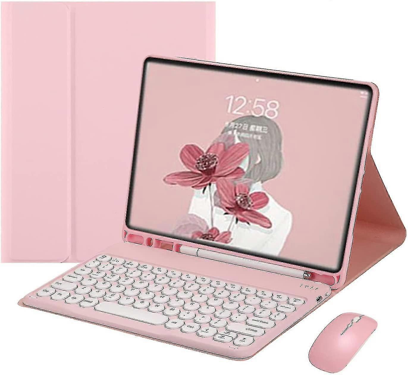 Ipad  Keyboard Case With Mouse  Retro Round Key Caps Detachable
