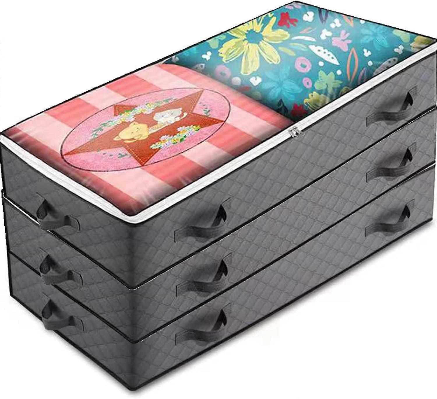 Underbed Storage Bag Set of 3, Closet Organizer Flexible, Foldable, Space Saver Bag with 4 Reinforced Handles,100 x 50 x 15 cm