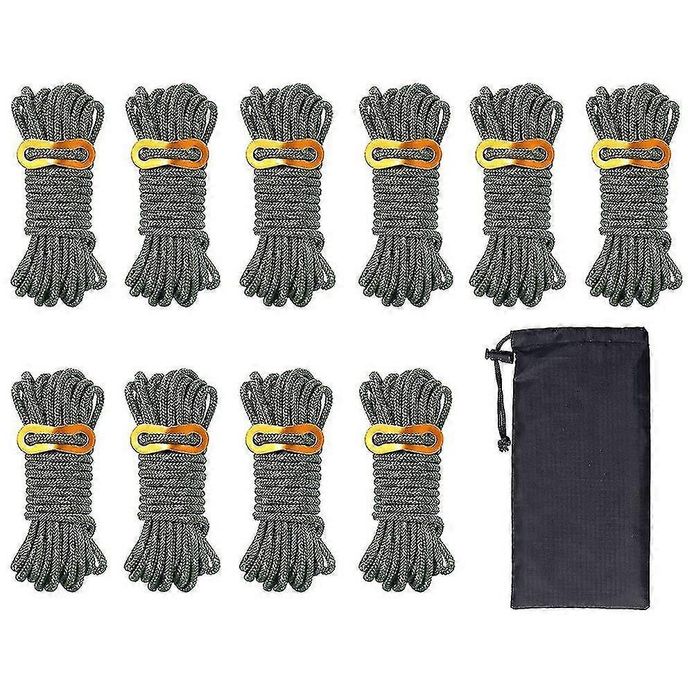 10 Pack 4mm Camping Rope Reflective Guy Lines,dark Green