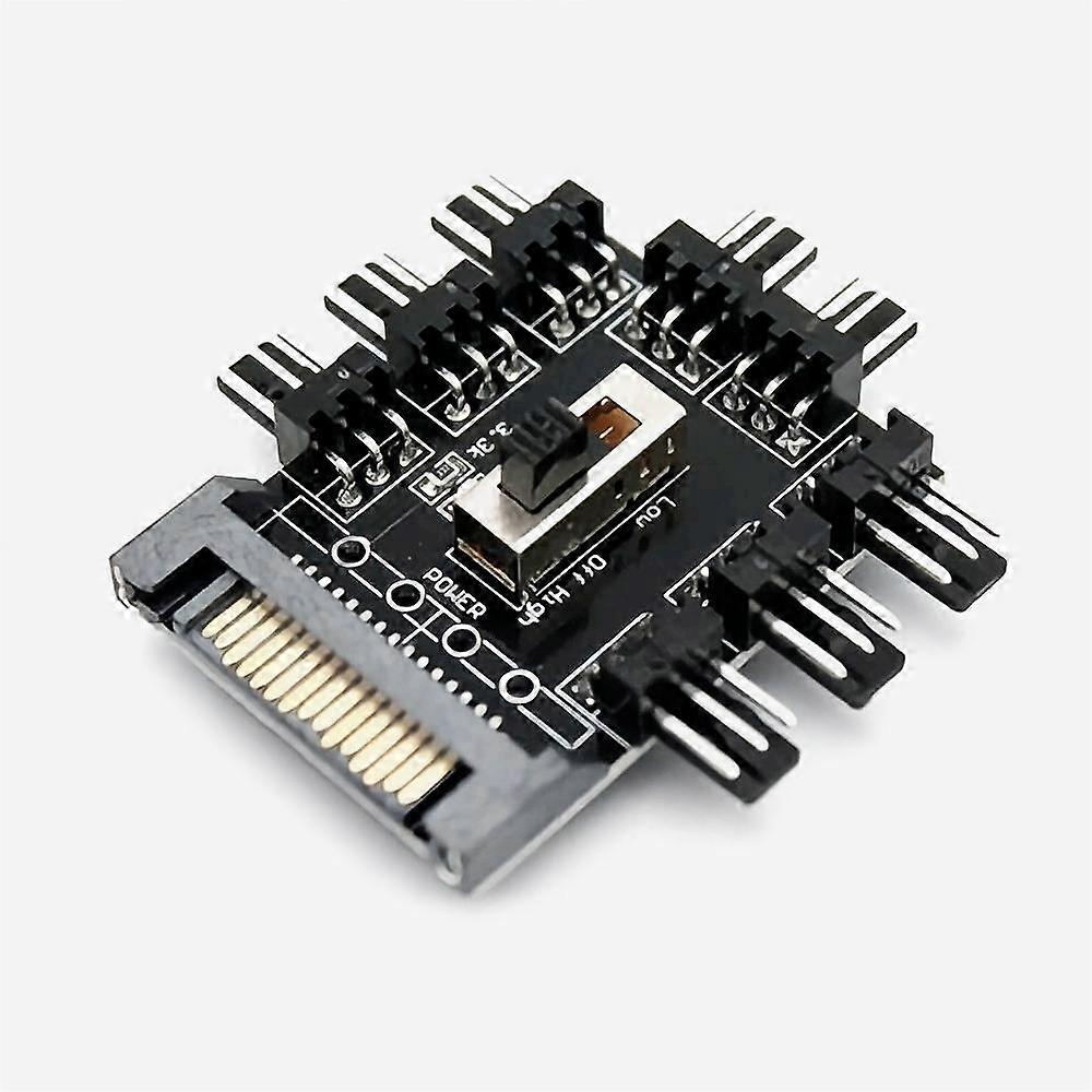 PC Fan Hub 12V PWM Hub, 8 kanálový 3Pin PWM, CPU Konektor ventilátora základnej dosky, Ventilátor chladiča stolného počítača, rozhranie SATA (8 portov SATA)