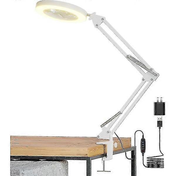 5x magnifying glass with light with clip, 3 colour modes Stepless dimmable magnifying lamp, 72 LEDs real glass lens magnifier with light and stand for