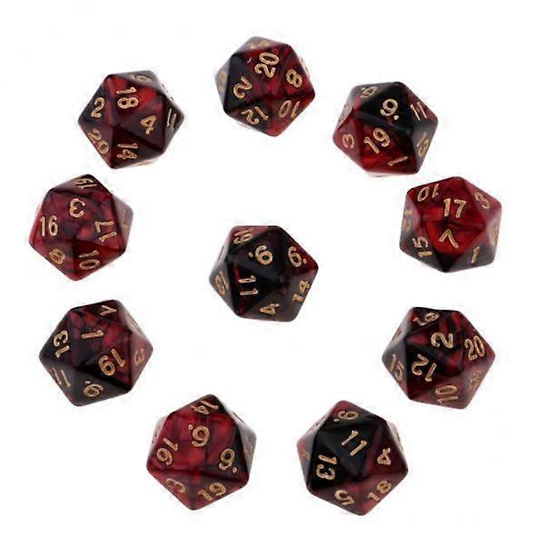 10x10pcs 20-Sided Dice Polyhedron Dices for D&D TRPG Cup Game Red + Black