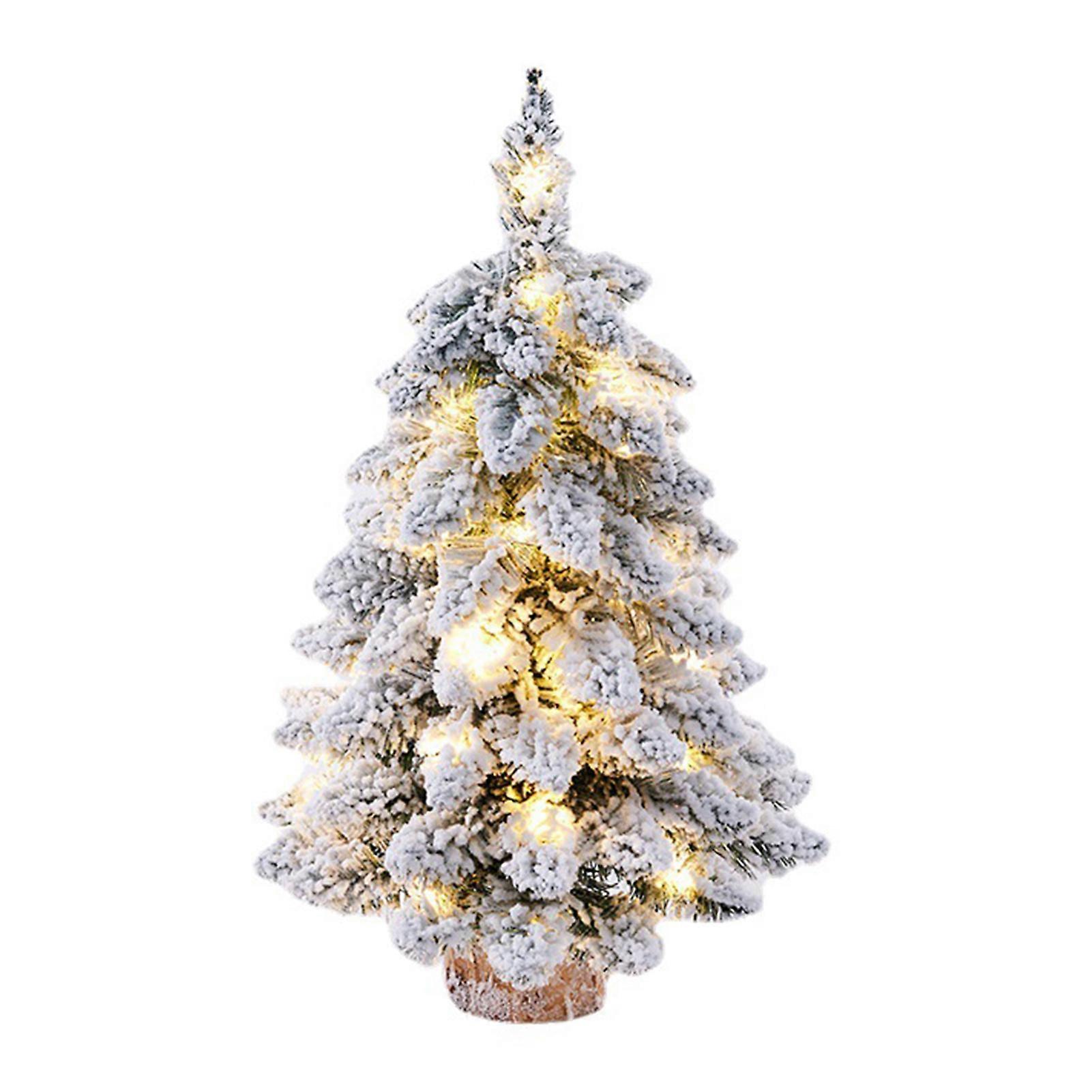 Artificial Light-Up Tree Tabletop Decor Pre-Lit Snowy Flocked Artificial Tree Decor for Kitchen Home