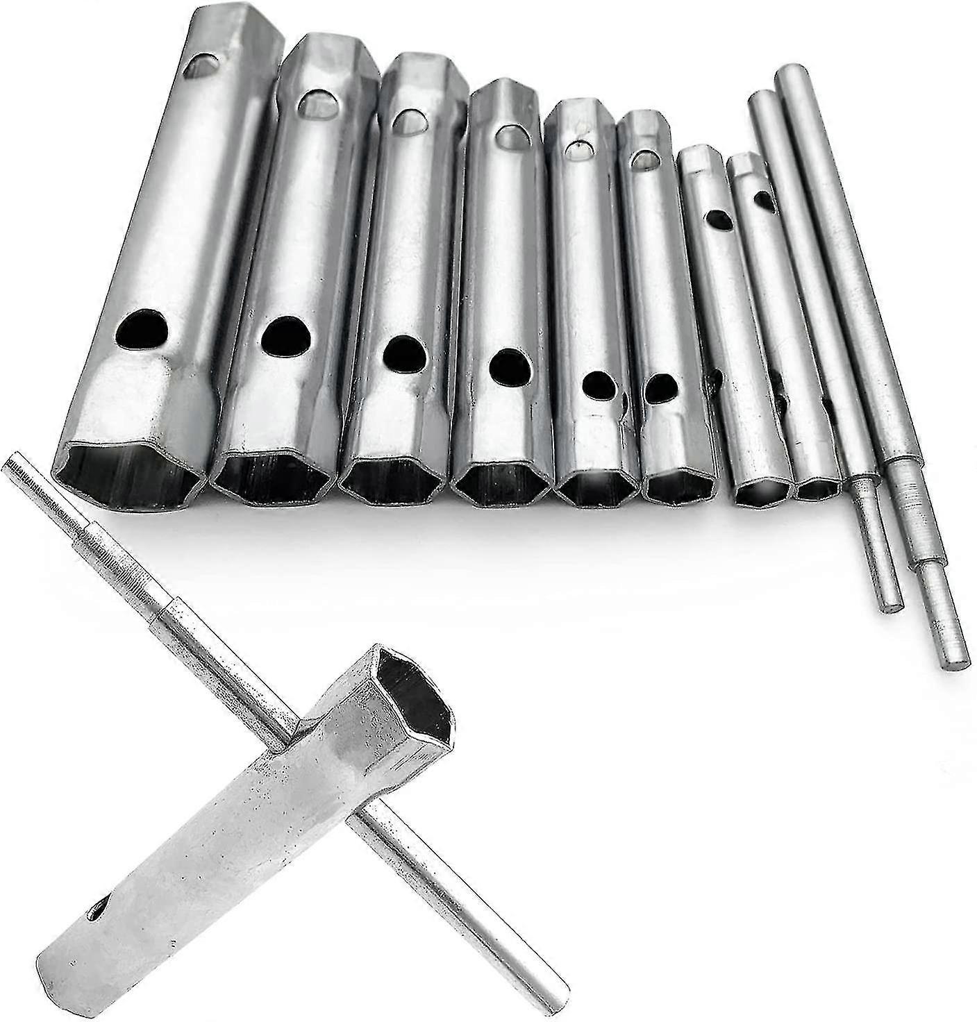 Set Of 10 Tubular Spanners 6 To 22 Mm, Pipe Spanners, Spark Plug Spanners For Screwing The Spark Plug, Dismantling/assembling Taps And Mixers, Unscrew