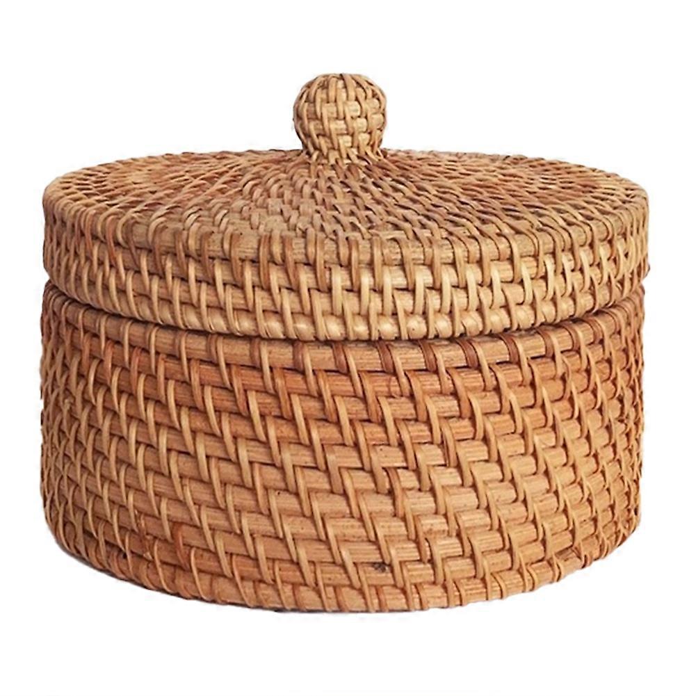 Handwoven Rattan Storage Box with Lid Wicker Tea Food Container Picnic Bread Fruit Cake Basket Kitc
