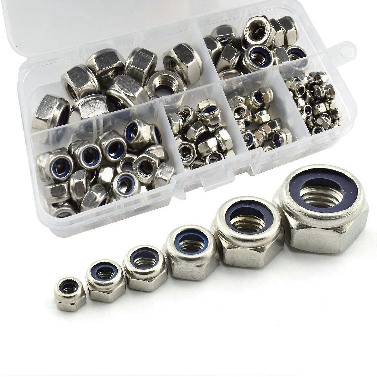 150Pcs 304 Stainless Steel Lock Nut Assortment Kit For Hardware Accessories Nylon Insert Hex Lock N