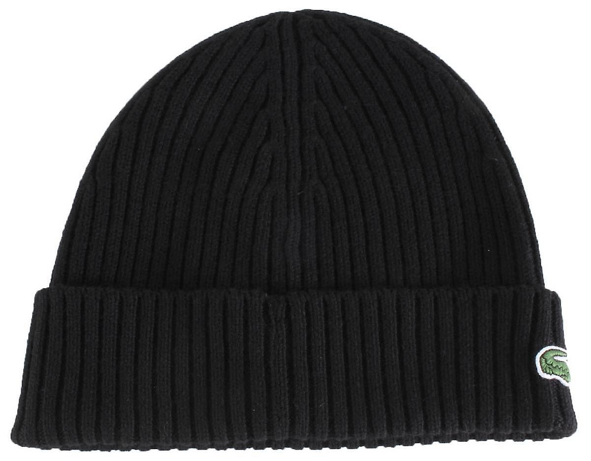 Lacoste Ribbed Wool Beanie - Black