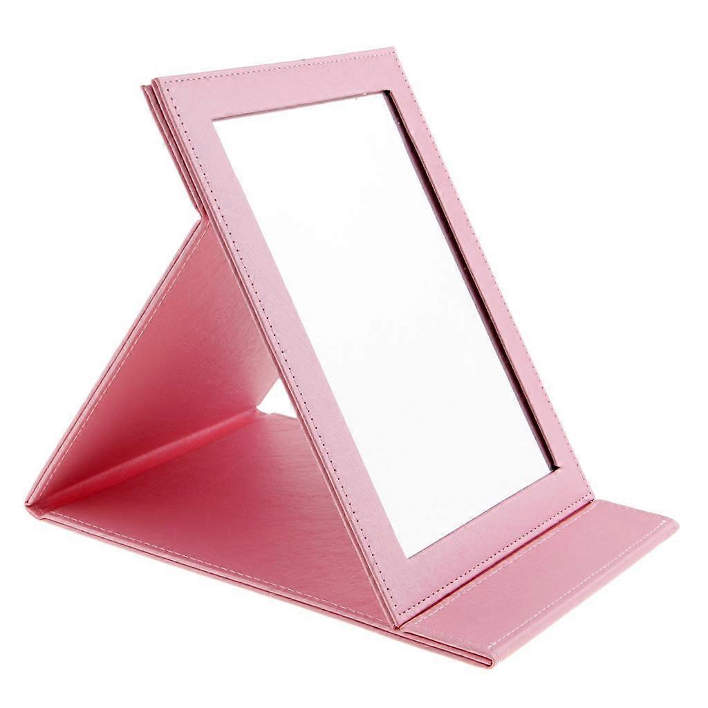 4xPU Leather Make Up Foldable Mirror Portable Compact  Cosmetic Mirror Pink